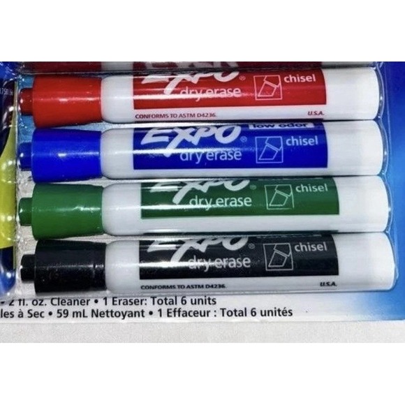Expo Dry Erase Set Assorted Colors New Markers Eraser Cleaner Chisel Office Scho - Picture 3 of 4